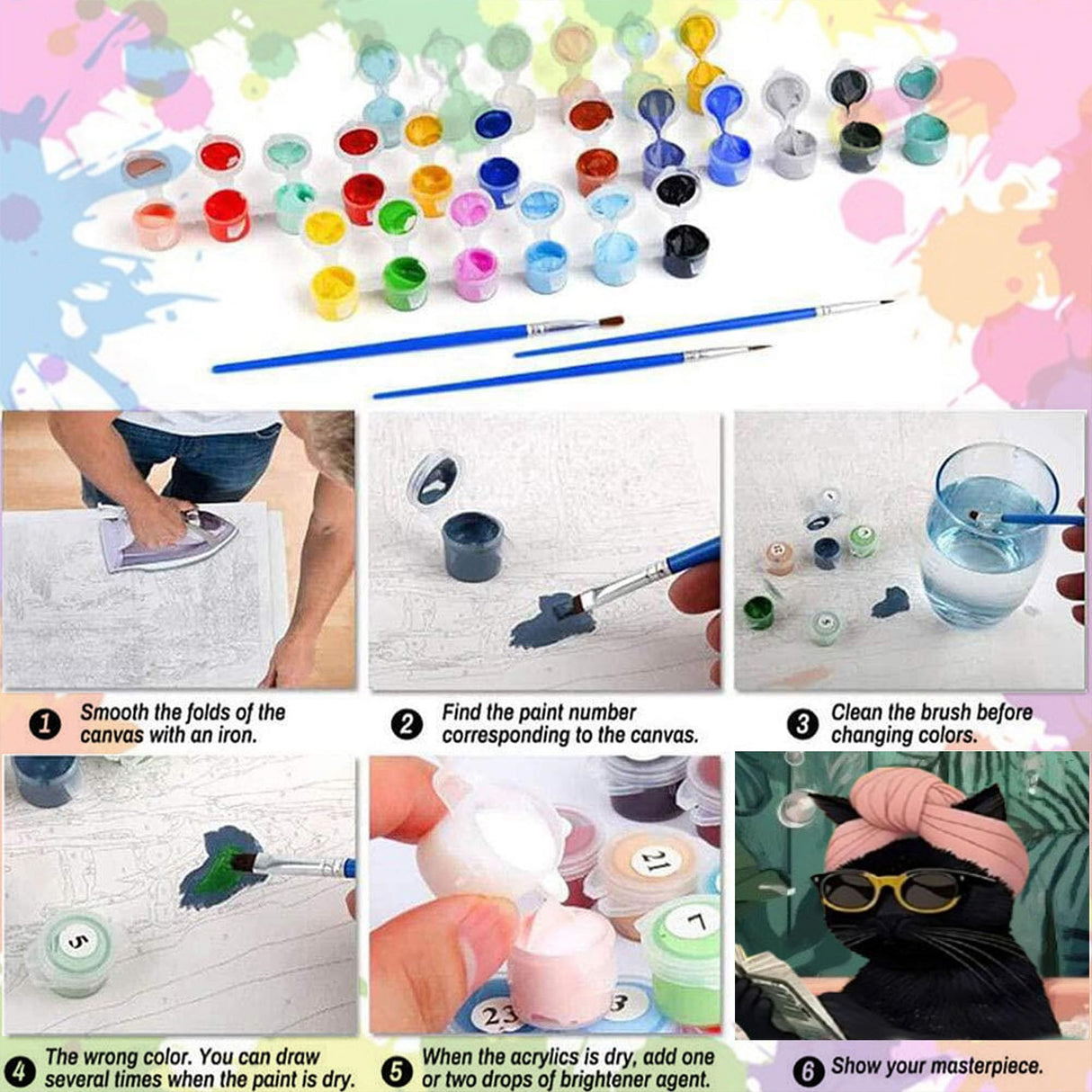 Black Cat Paint by Numbers Kit for Adults Beginner-Funny Bathing Black Cat Adult Paint by Number Kits on Canvas, DIY Acrylic Oil Painting by Numbers for Adults for Gift Home Wall Decor(16x20inch) Arttoplus