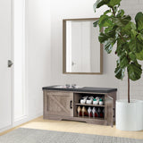 HOMSHO 2-Tier Storage Bench, Shoe Bench with Padded Seat Cushion, Entryway Bench with 2 Barn Doors, Adjustable Shelf, 13.8" D x 39.4" W x 17.7" H, for Entryway, Living Room, Bedroom, Greige HOMSHO