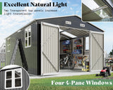 AMERLIFE 10x16x7.2 FT Metal Storage Shed with 2 Transparent Panels, Outdoor Tool Shed with Hinged Double Doors, Windows & Vents, Reinforced Steel Frame for Backyard Garden, DIY Workshop, Dark Gray AMERLIFE