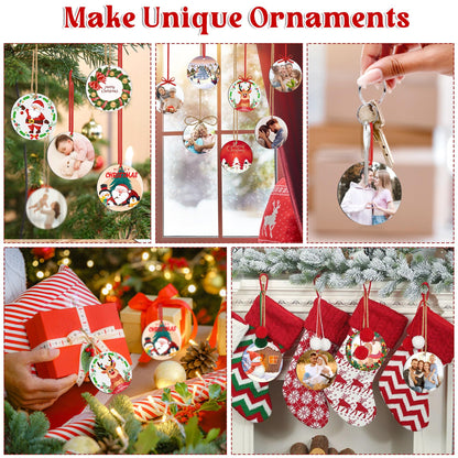 32 Pcs Sublimation Ornament Blanks, Round Christmas Personalized Sublimation Blanks Pendant for Christmas Party Favors, Christmas Decoration Supplies, DIY Handmade Crafts(2.75 inches)