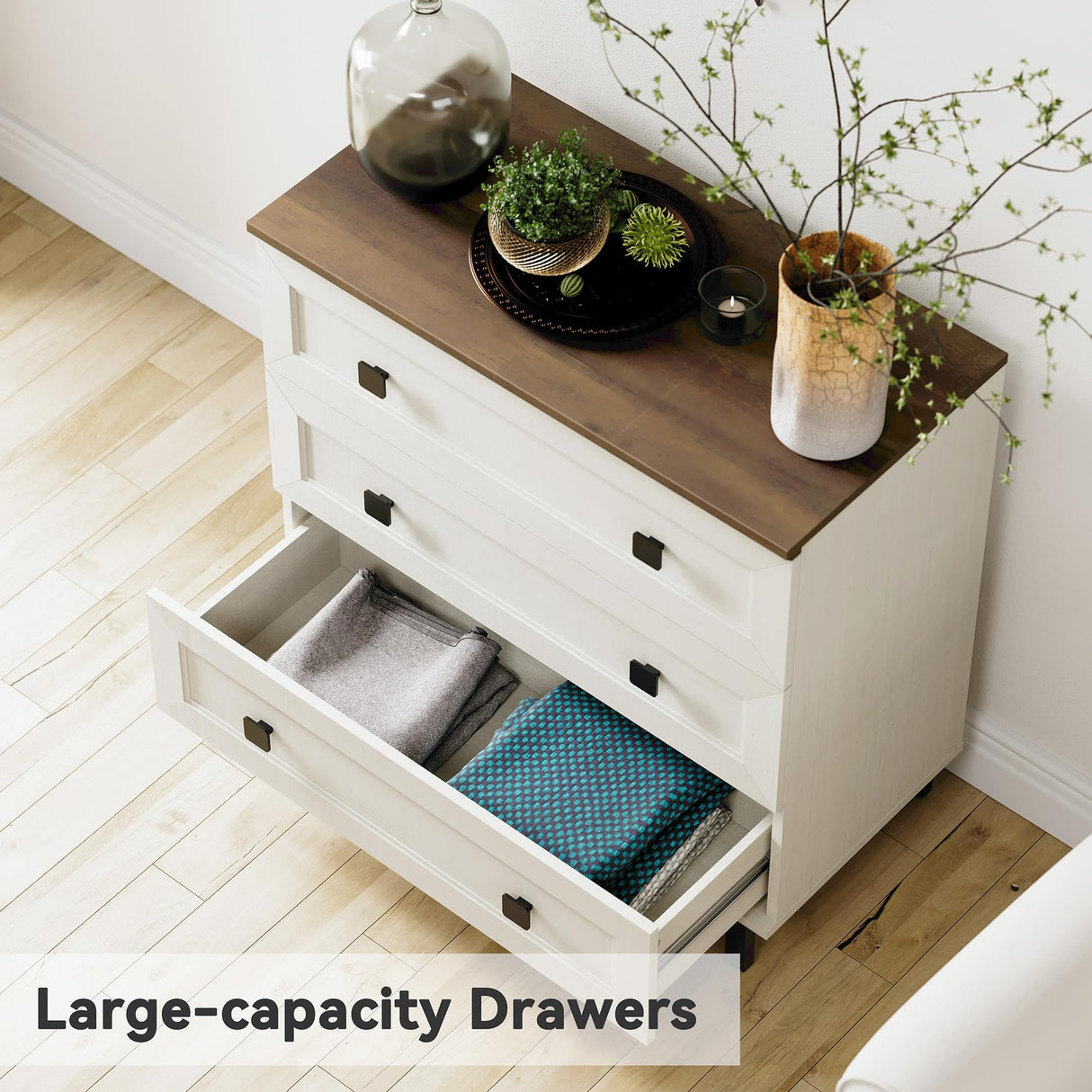 FENSULN Farmhouse 9 Drawers Dresser for Bedroom, Wood Chest of Drawers with Large Storage, Rustic Closet Dresser for Bedroom, Living Room,Nursery Antique White FENSULN