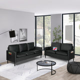 STHOUYN 72" W Faux Leather Black Sofa 3 Seat Couch, Modern Comfy Couch with 2 USB, Small Couches for Living Room Apartment Bedroom Small Spaces, Office Couch (Black (Sofa)) STHOUYN