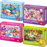 QUOKKA Princess Puzzles for Kids Ages 4-6 - Toddler Puzzles Ages 3-5 - 4-Pack 60 Piece Search and Find Jigsaw Puzzle 6-8 - Unicorn Mermaid Fairy Puzzle for Girls - Learning Educational Toy for 5 Year QUOKKA