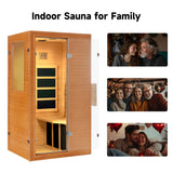 RESTISLAND Infrared Sauna for Home Sauna Room, 1 Person Low EMF Wooden 950W Indoor Sauna Spa at Home with 10min Quick Pre-Heat, LCD Control Panel and Tempered Glass Door RESTISLAND