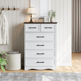 Farmhouse 6 Drawer Dresser, White Wood Chest of Drawers, 44" Tall Bedroom Storage Cabinet with Brushed Metal Handles, Closet Organizer for Bedroom, Living Room, Hallway Harpaq