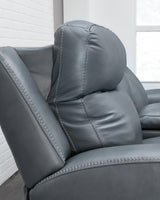 Signature Design by Ashley Mindanao Contemporary Leather Match Upholstered Power Recliner with Adjustable Headrest, Gray Signature Design by Ashley