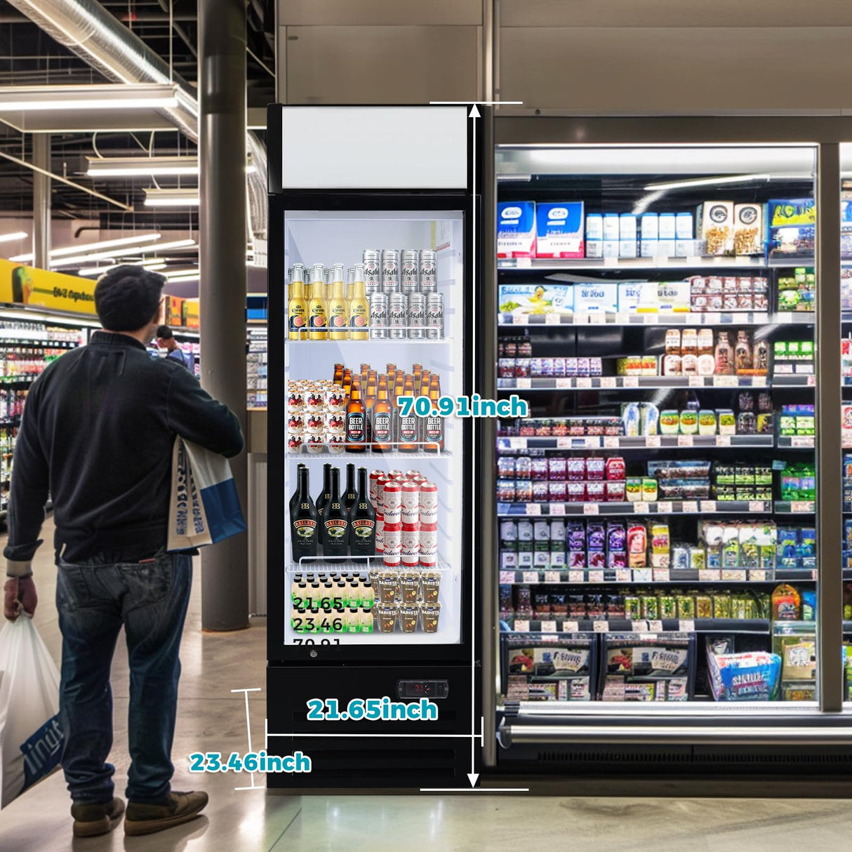 Bluelinecool Commercial Refrigerators Glass Door, 9 Cu.Ft Upright Commercial Beverage Fridge with Front LED Light, Display Refrigerator for Beer, Bar, Drink Bluelinecool