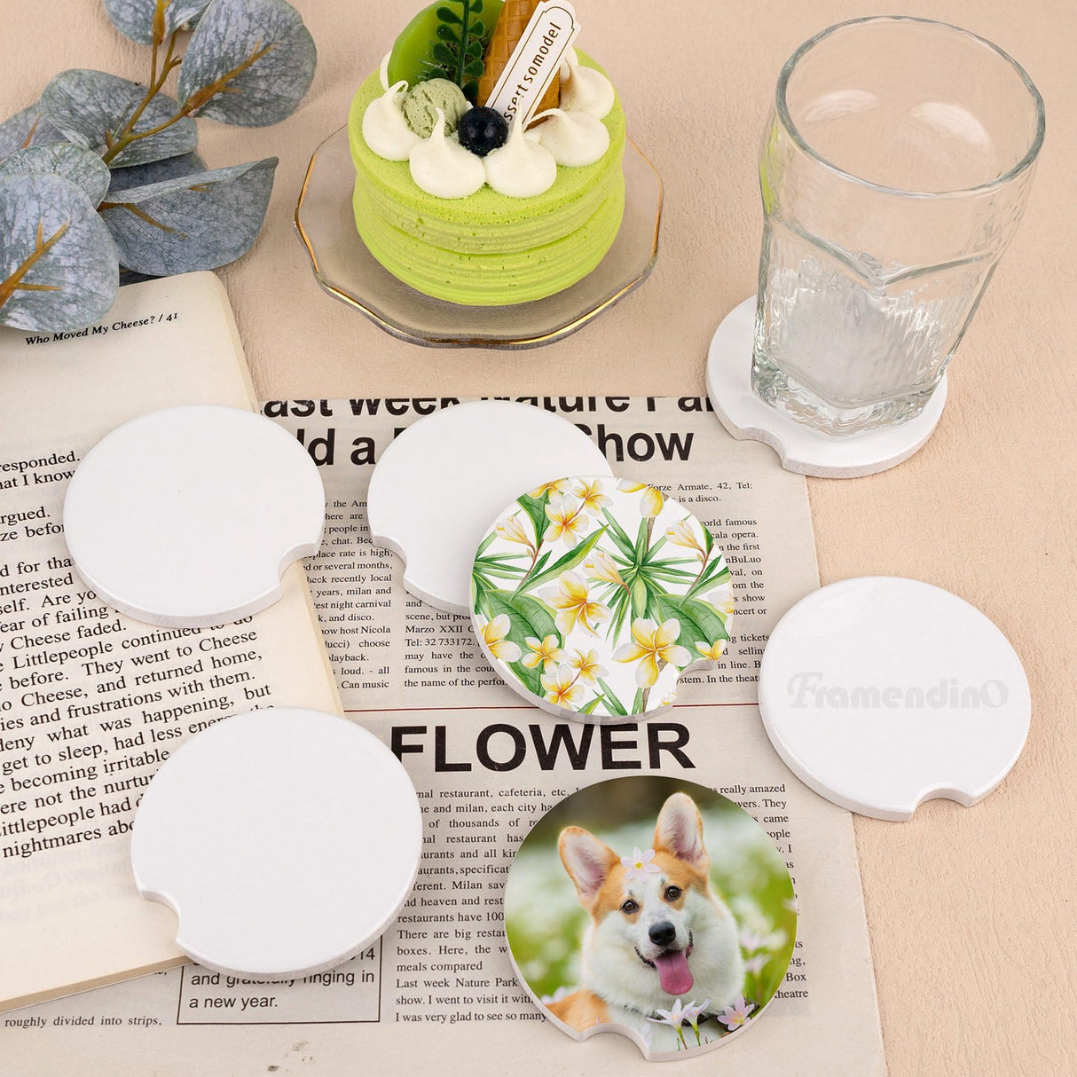 Framendino, 16 Pack Ceramic Car Coasters Sublimation Blanks 2.6" Blanks Sublimation Coasters Cupholders Cup Coaster with Finger Notch for Keeping Drink Spill Framendino