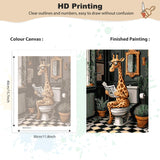 EOBROMD Framed Paint by Numbers Kits for Adults Cute Giraffe in The Toilet, DIY Kits Crafts for Beginner, Painting on Stretched Canvas, Oil Paint by Numbers for Home Decor Gift 12x16inch EOBROMD
