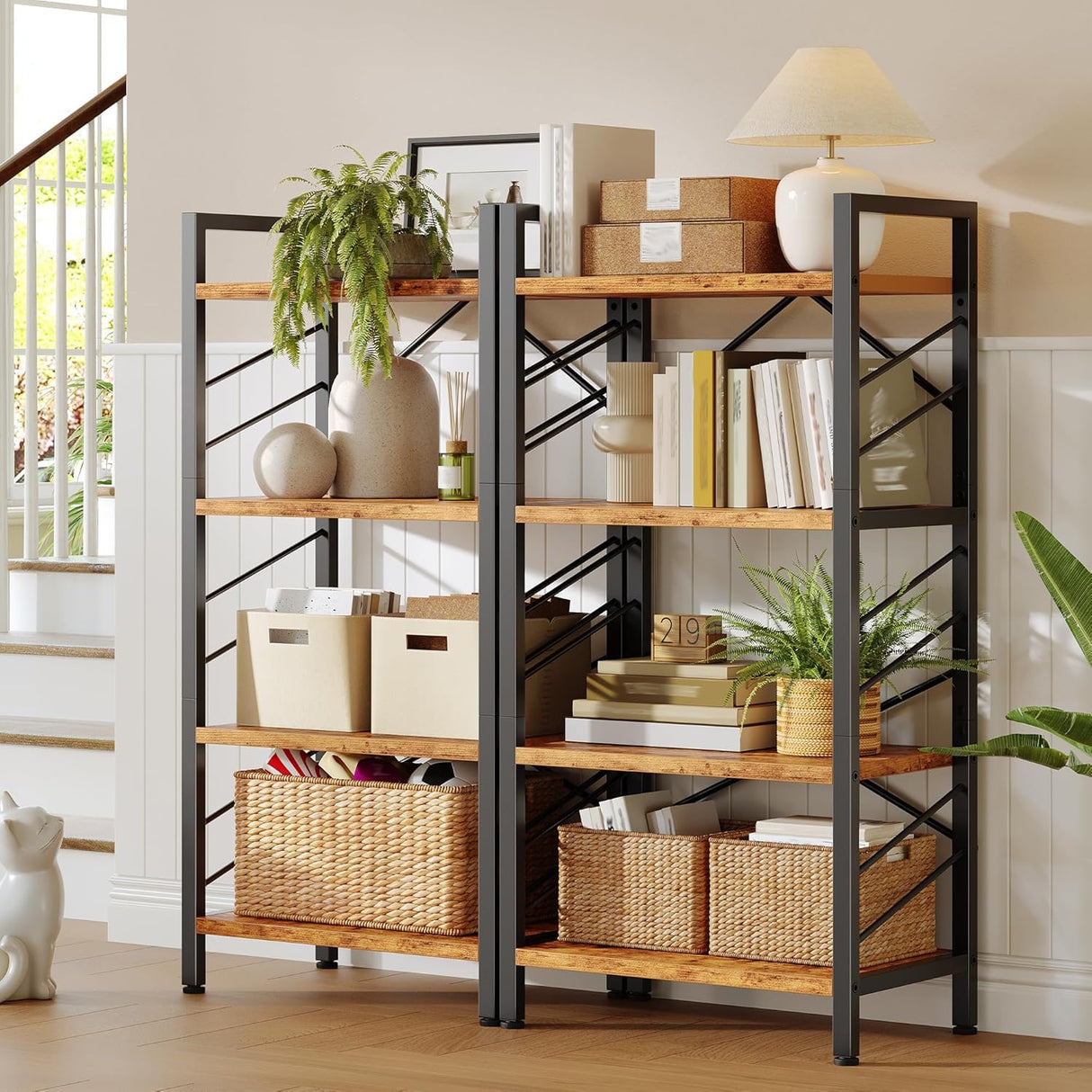 DurayLoly 4 Tier Bookshelf, Industrial Bookcase with Metal Frame and Sidebars, Small Bookshelf for Bedroom, Home Office and Living Room, Rustic Brown DurayLoly