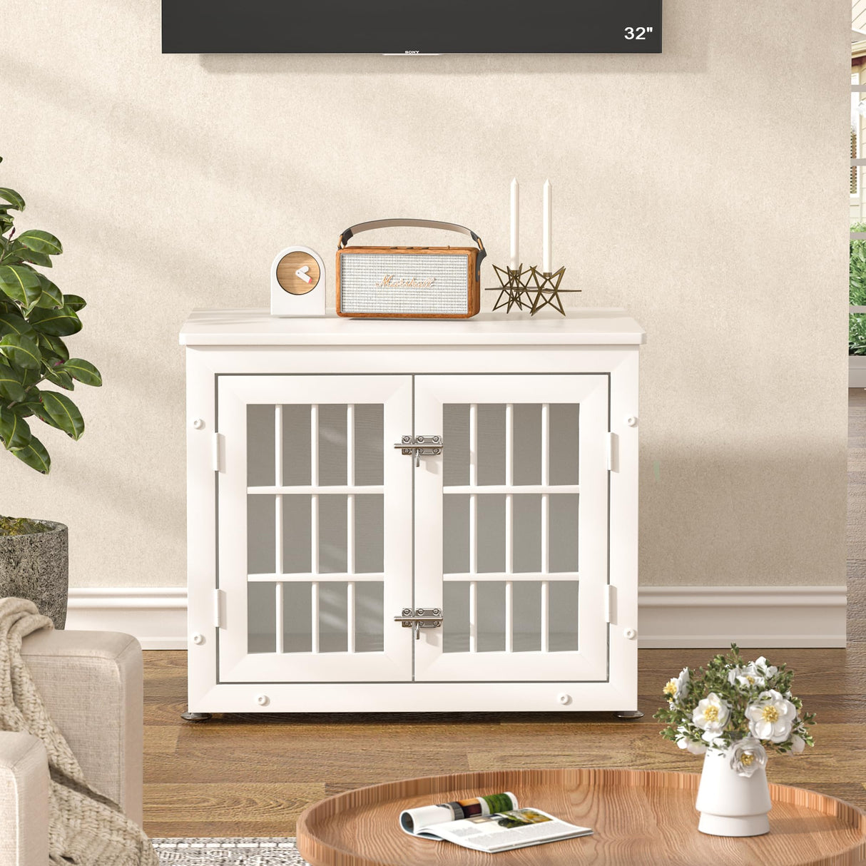 rehomerance Heavy Duty Dog Crate Furniture for Small Dogs, Enclosed Design with 0.5inch Holes, Indestructible Metal Kennel, Chew Proof Pet House Cage Indoor, Decorative Dog Kennel End Table, White rehomerance