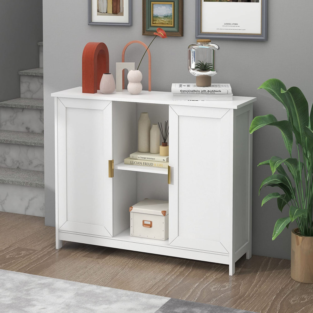 TaoHFE White Storage Cabinet,Credenza Buffet Cabinet Wooden Coffee Bar Cabinet Buffet Table White Sideboard Thin Cabinet for Narrow Spaces Entry Cabinet Hallway Cabinet for Kitchen TaoHFE