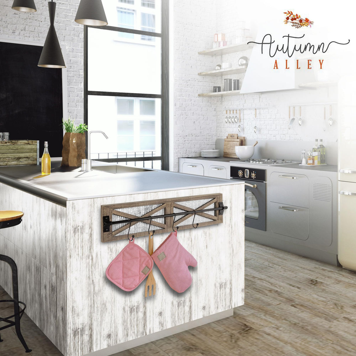 Autumn Alley Rustic Coat Rack Wall Mount – Multi-Purpose Farmhouse Wood and Metal Coat Hooks Wall Mount for Entryway, Bathroom, or Kitchen Autumn Alley