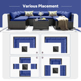 ELEGIBLISS 7 Pieces Patio Furniture Set - Outdoor Sectional Wicker Rattan Furniture with Cushion and Glass Table Patio Conversation Sets for Porch Poolside Backyard Outdoor Sofa Set Modular Sofa ELEGIBLISS