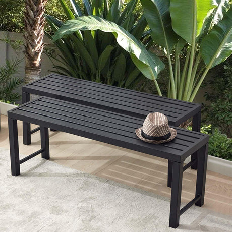 Black Outdoor Backless Bench for Garden, Set of 2, Metal Outdoor Bench Weatherproof, Patio Benches for Outdoors, Benches Seat for Backyard, Porch, Plant Stand and Holder Stabrech