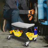 YELLOW JACKET Mechanic Stool with Wheels Rolling Stool Chair 300 lbs Capacity,Garage Mechanics Seat with Two Tool Tray and A Drawer Workshop Creeper Seat for Auto Repair Work YELLOW JACKET