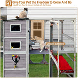 76.8 Inches Large Wood Catio, Catio Outdoor Cat Enclosure Large Walk in Cat Cage with 3 Platforms and 2 Resting Houses Suumerpety