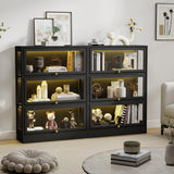 BONITURE Display Cabinet with Acrylic Glass Doors,3-Tiers Curio Cabinet with LED Lighting for Collectibles, Collectibles Toy Organizers Rack & Display Shelf Display Case Storage Cabinet, Black BONITURE