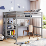 Harper & Bright Designs Full Size Gray Loft Bed with Integrated Desk, Bookshelf, and Writing Board Harper & Bright Designs