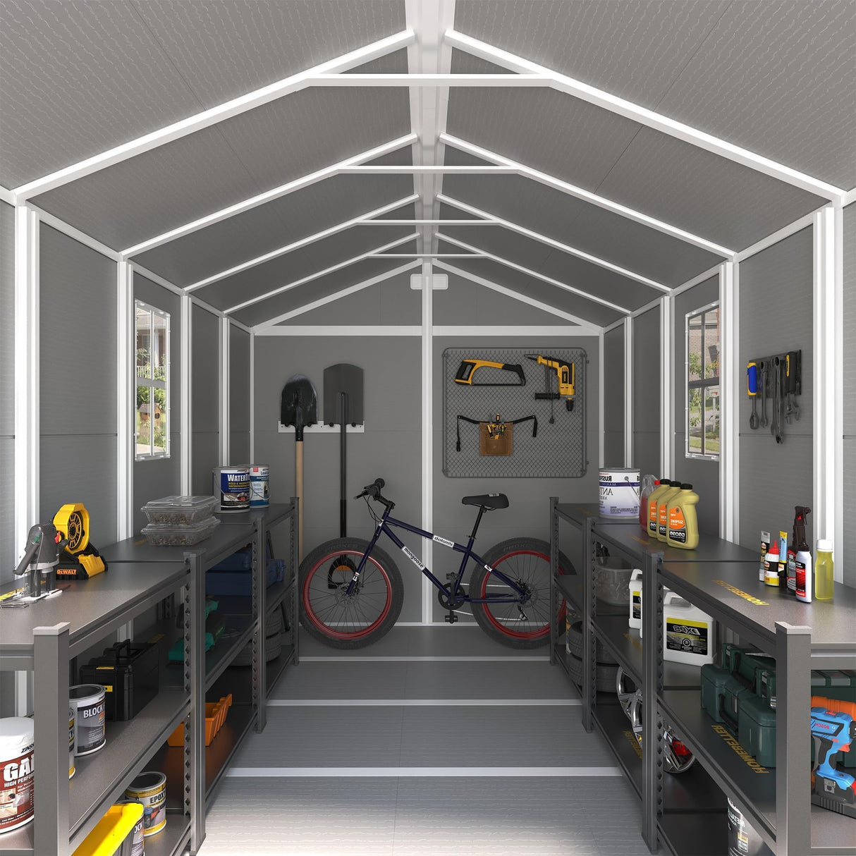 UDPATIO Outdoor Storage Shed 8 x 10 FT, Resin Garden Sheds with Floor Plastic Patio Outdoor Storage with Lockable Door for Tool, Bike, Garbage Gray White UDPATIO