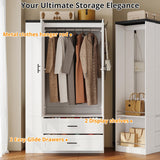 LIKIMIO Armoire Wardrobe Closet with Large Mirror, Storage Cabinet with 2 Doors and 2 Drawers, 2 Storage Shelves, 70" Wardrobe Cabinet for Bedroom,White LIKIMIO