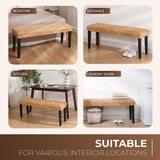 AV CONNECT Acacia Solid Wood Bench with Woven Water Hyacinth Seat, Entryway Bench, Wicker Benches Indoor for Hallway, End of Bed, Kitchen, Rustic Farmhouse Boho (Plait Style - Black Leg) AV CONNECT