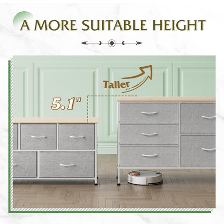 WLIVE Dresser for Bedroom with 5 Drawers, Wide Bedroom Dresser with Drawer Organizers, Chest of Drawers, Fabric Dresser for Living Room, Closet, Hallway, Light Grey WLIVE