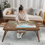 HALLYBEE Puzzle Table 1500 Pieces Wooden Puzzle Board with Legs, 34.3”x 26.5” Jigsaw Board with 4 Drawers and Cover, Foldable Leg Jigsaw Table for Adults Cho Brown HALLYBEE