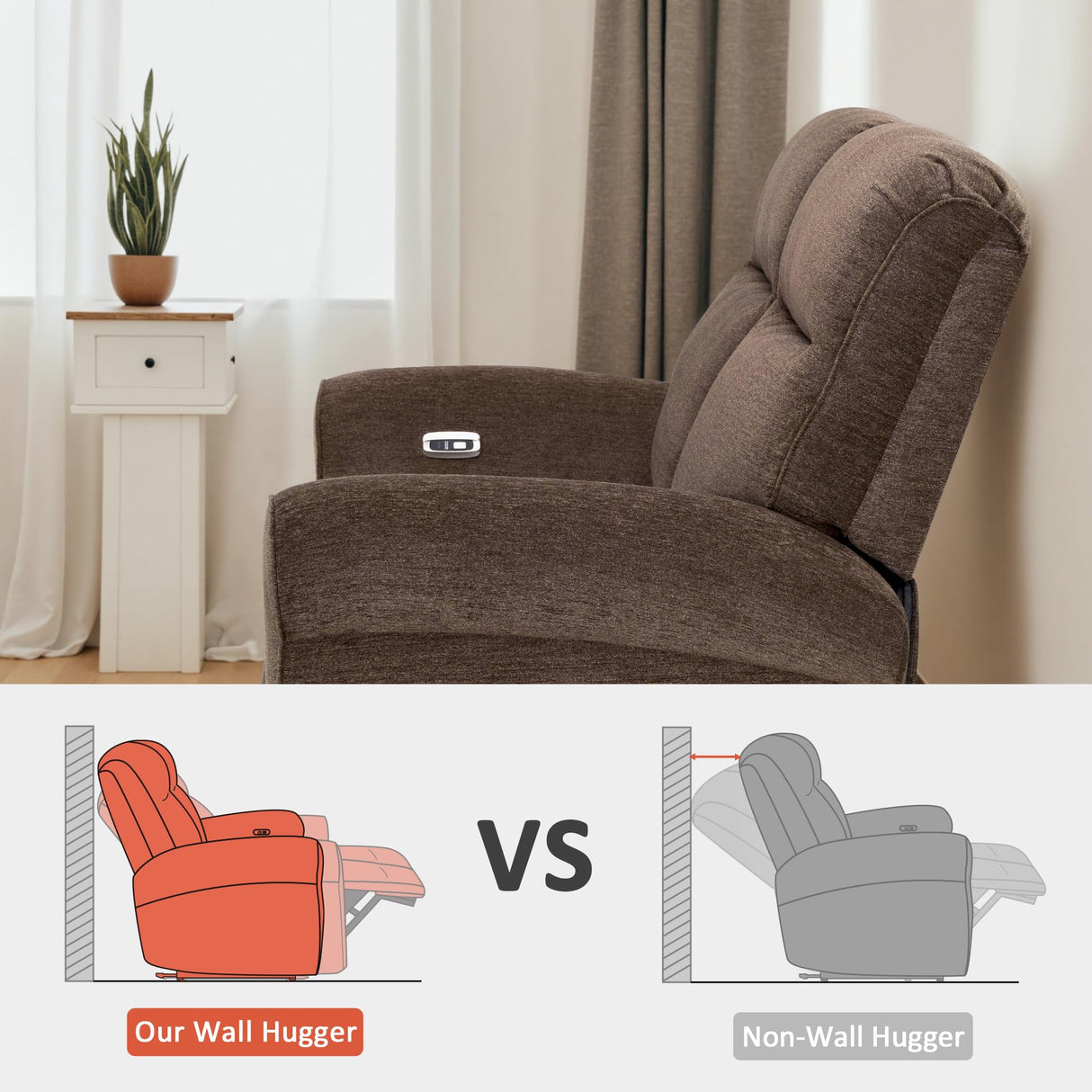 MCombo 64.6" Wall Hugger Power Loveseat Recliner Sofa with USB Ports, Reclining Loveseat for Small Spaces Living Room RV, Fabric PR635M1 (Dark Brown) MCombo