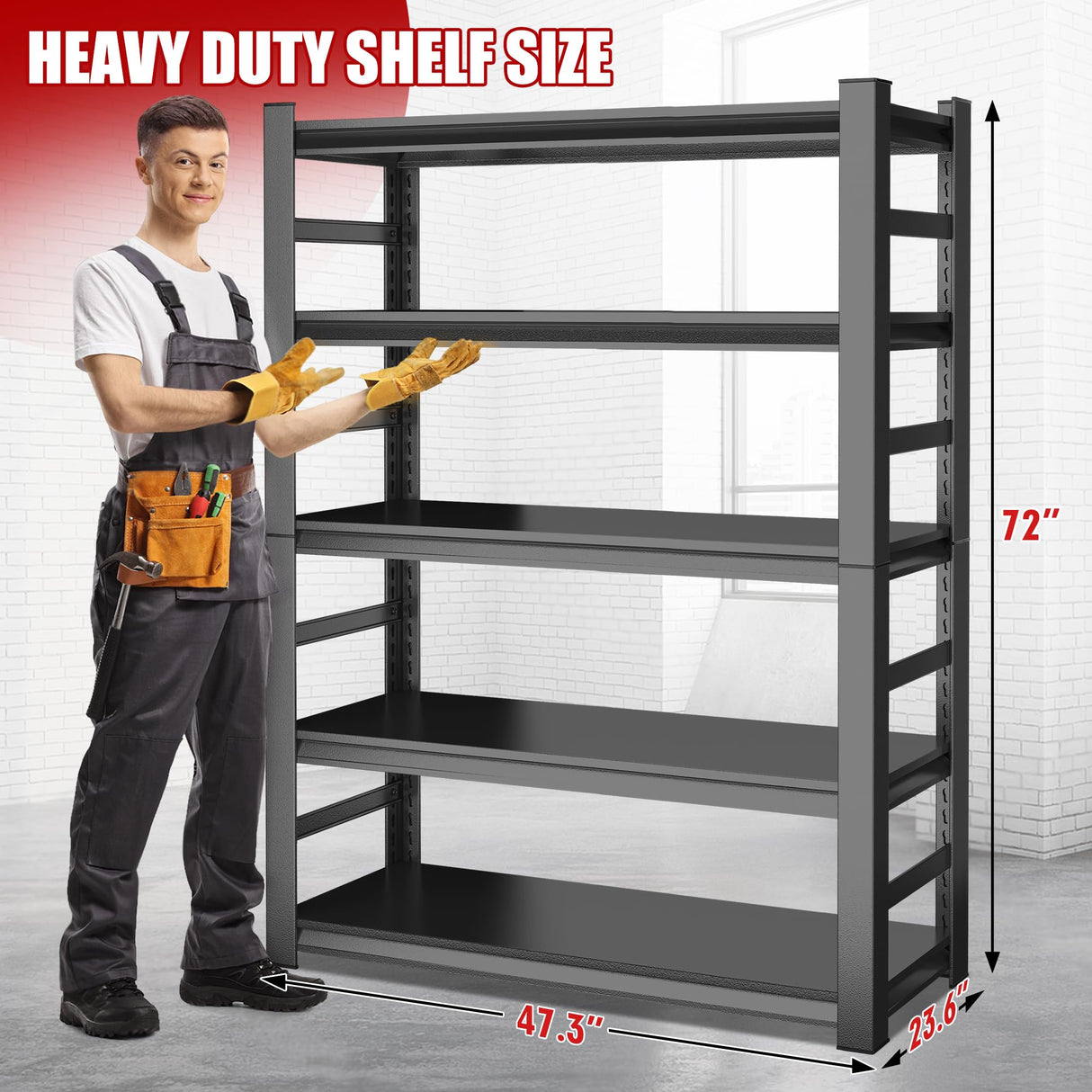 Garage Shelving Unit and Storage-Easy Assembly Metal Shelves 5-Tier Rack|Heavy-Duty Adjustable Shelf|Steel Rust-Resistant Shelves for Industrial,Warehouse,Basement,Workshop|72" Hx48 Wx24 D Metallitrend