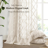 Beige Sheer Curtains 84 Inches Long for Living Room Rod Pocket Back Tab Sand Taupe Tan Semi Sheer Curtain Geometric Embroidered Tuft Pom Textured Drapes Earth Tone Farmhouse Rustic Bedroom Nursery Hokibero