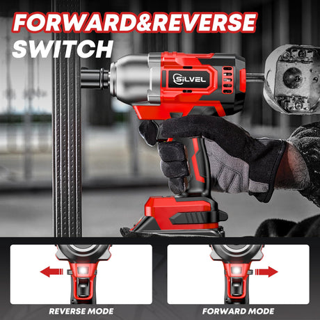 SILVEL Cordless Impact Wrench, MAX 650N.M Brushless Impact Gun 1/2 inch, 4.0Ah Battery, 6 Sockets, 3300RPM Impact Driver wih Fast Charger SILVEL
