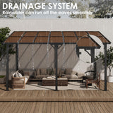 TLSUNNY 14' X 10' Gazebo for Patio with Sloped Roof, Large Wall-Mounted Heavy Duty Patio Awning, Hardtop Outdoor Aluminum Pergola, Metal Frame, for Backyard, Porch, Deck, Lawn TLSUNNY
