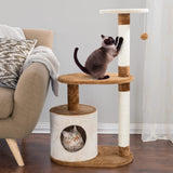 3-Tier Cat Tree - 2 Napping Perches, Kitten Condo, 2 Sisal Rope Scratching Posts, and Hanging Toy - Tower for Indoor Kitties by PETMAKER (Brown) PETMAKER
