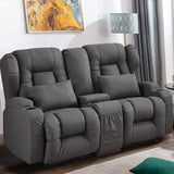 URRED Loveseat Recliner Sofa with Console, RV Manual Reclining Loveseat Couch Home Theater Seating with Cup Holders/Side Pockets/Pillows/Hide Storage for Living Room, Gray URRED
