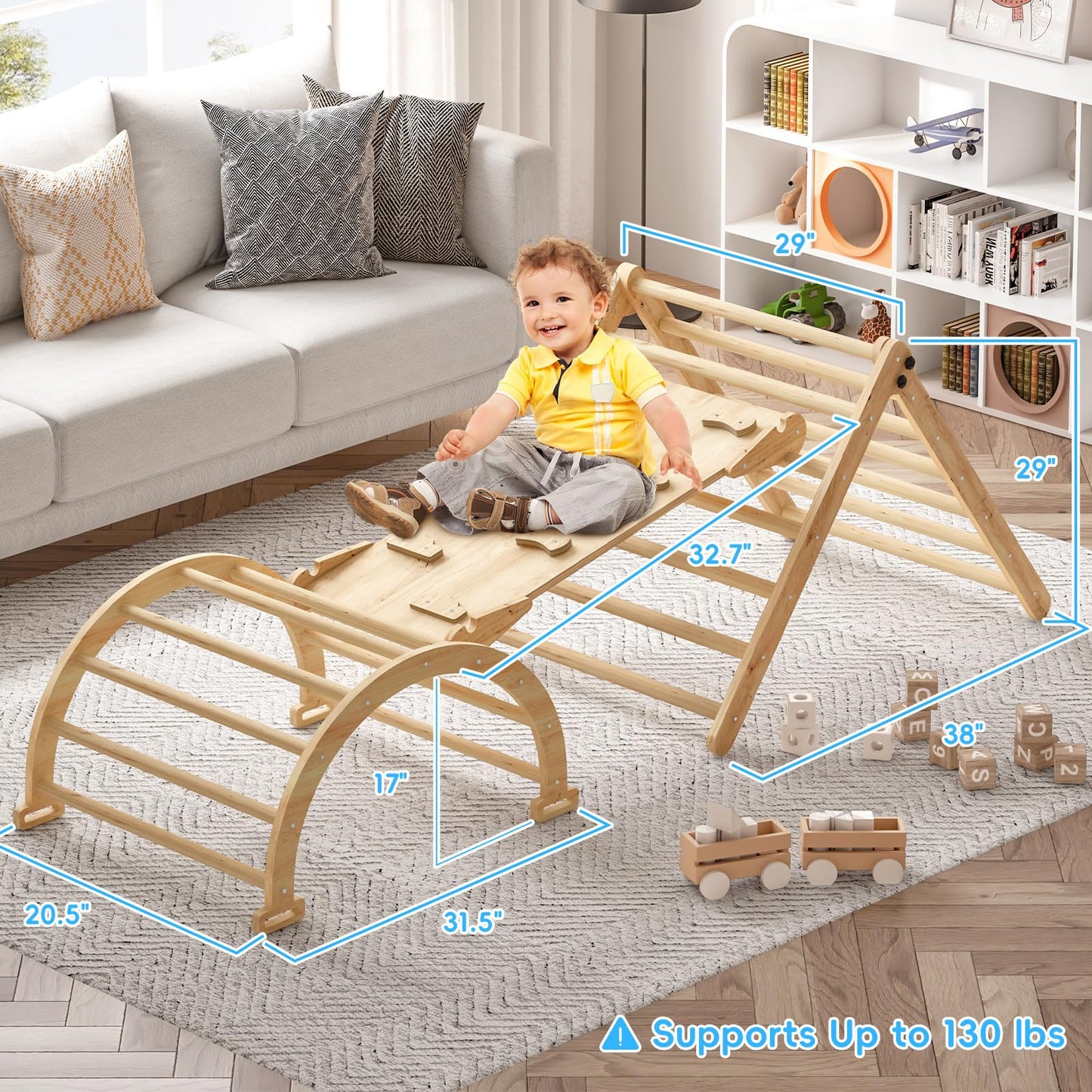 Pikler Triangle Set for Baby Climbing Toy Indoor Playground for Kid | Montessori Learning Toy with Arch, Ramp, and Climbing Triangle | Indoor Outdoor Playground Climbing Toys for Toddlers