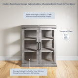 BELLEZE Storage Cabinet with Shelves and Glass Doors Glass Display Cabinet Pantry Cabinet Organizer 3 Tiers Curio Cabinet Hutch Cabinet for Entryway Living Room Hallway Kitchen - Ashford (Gray Wash) BELLEZE