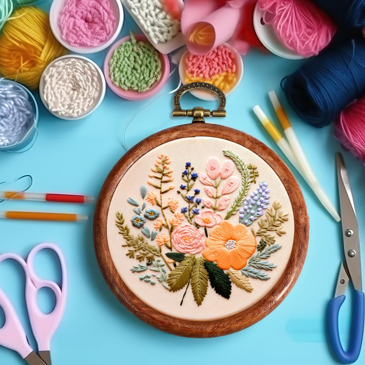 Burbell 15 Pcs Spring Round Embroidery Hoops Frame Circle Rubber Hoops Ring Display Cross Stitch Ornament Imitated Wood Frame Kits for Christmas in July Craft Sewing DIY Hanging Gifts(3 Inch) Burbell