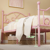 Weehom Twin Bed Frames, Modern Twin Size Metal Bed Frames for Kids Girls, No Box-Spring Needed Twin Platform Bed Frame with Unique Headboard and Footboard, 11.23 Inches Storage Space - Pink Weehom