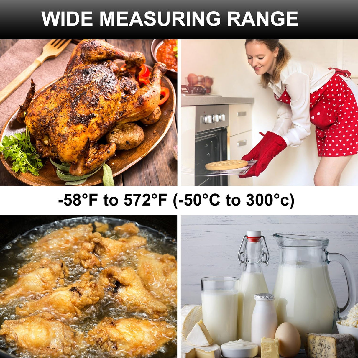 Digital Meat Thermometer Backlight,Waterproof Instant Read Food Thermometer for Cooking and Grilling for BBQ Grill Liquids Beef Turkey (Black) BRAPILOT