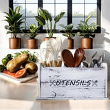 ST-BEST-P Utensil Holder Rustic Wood White Large Farmhouse Spatula Organizer for Kitchen counter Farmhouse,Countertop,Cooking Tools Storage (White) ST-BEST-P