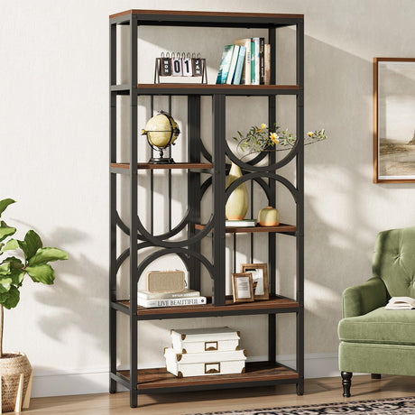 Tribesigns Bookshelf, 5-Tier Industrial Etagere Bookcase, 70.86-Inch Tall Bookshelves with 6 Open Storage Shelf, Display Shelf Storage Organizer for Living Room Home Office, Rustic Brown Tribesigns