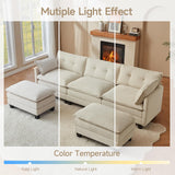 Amsleekey Modular Sectional Sofa, 111.5" U-Shaped Corduroy Comfy Sectional Couches for Living Room, 3-Seater Cloud Couches with 2 Movable Ottomans, Flexible Combination Modern Deep Seat Sofa (Beige) Amsleekey