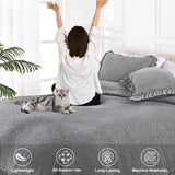 Uspring Grey Ruffled Floral Quilts Queen Size Soybean Fiber Filling Bedding Set 3 Piece, Stone-Washed Microfiber Farmhouse Shabby Chic Lightweight Soft Bedspread Coverlet for All Season, 90'' x 90'' Uspring