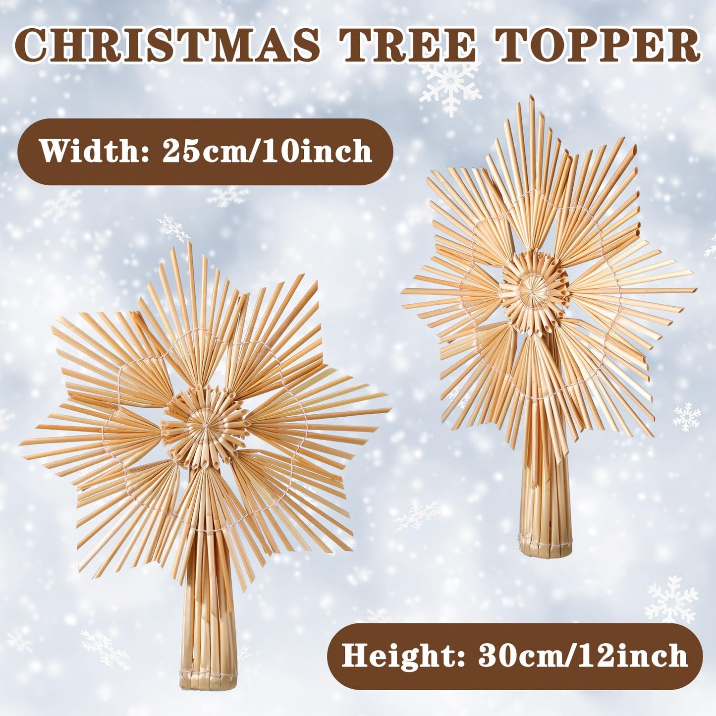 Lineshading Christmas Straw Star Snowflake Tree Topper Straw Ornaments 10 x 12 Inch Swedish Style Nordic Tree Topper for Christmas Tree Office Home Indoor Desktop Adults Decoration(Classic)