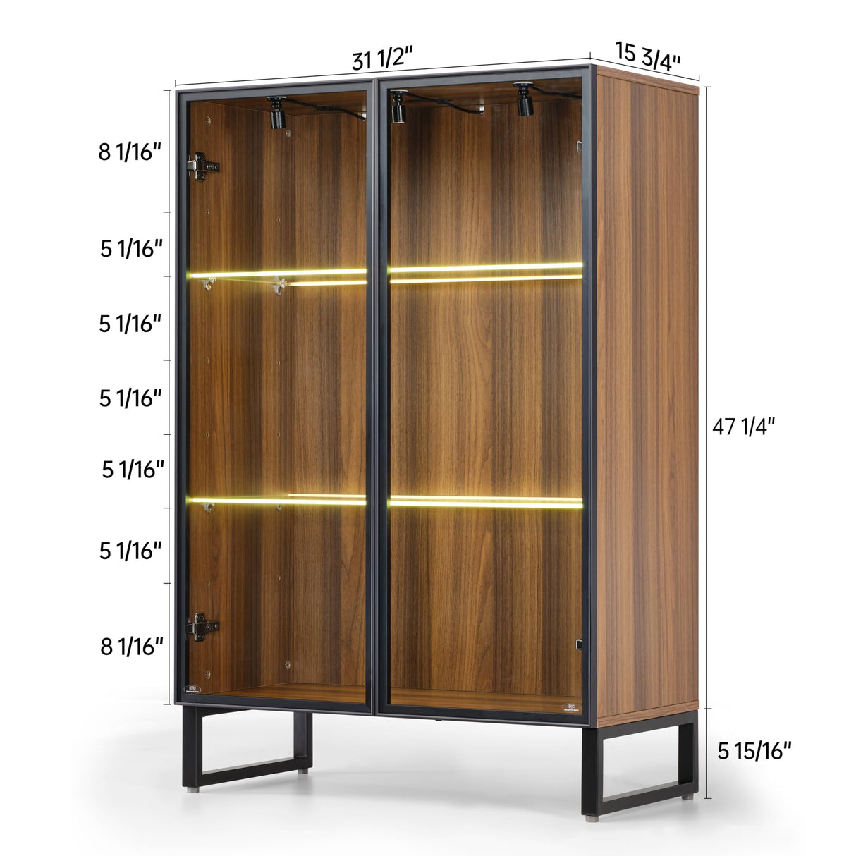 EUREKA ERGONOMIC Curio Cabinet, 2 Adjustable Shelves Display Storage Cabinet with LED Lighting, Tempered Glass Door, Showcase for Collectibles Figurines Home Office Living Room Bedroom, Walnut EUREKA ERGONOMIC