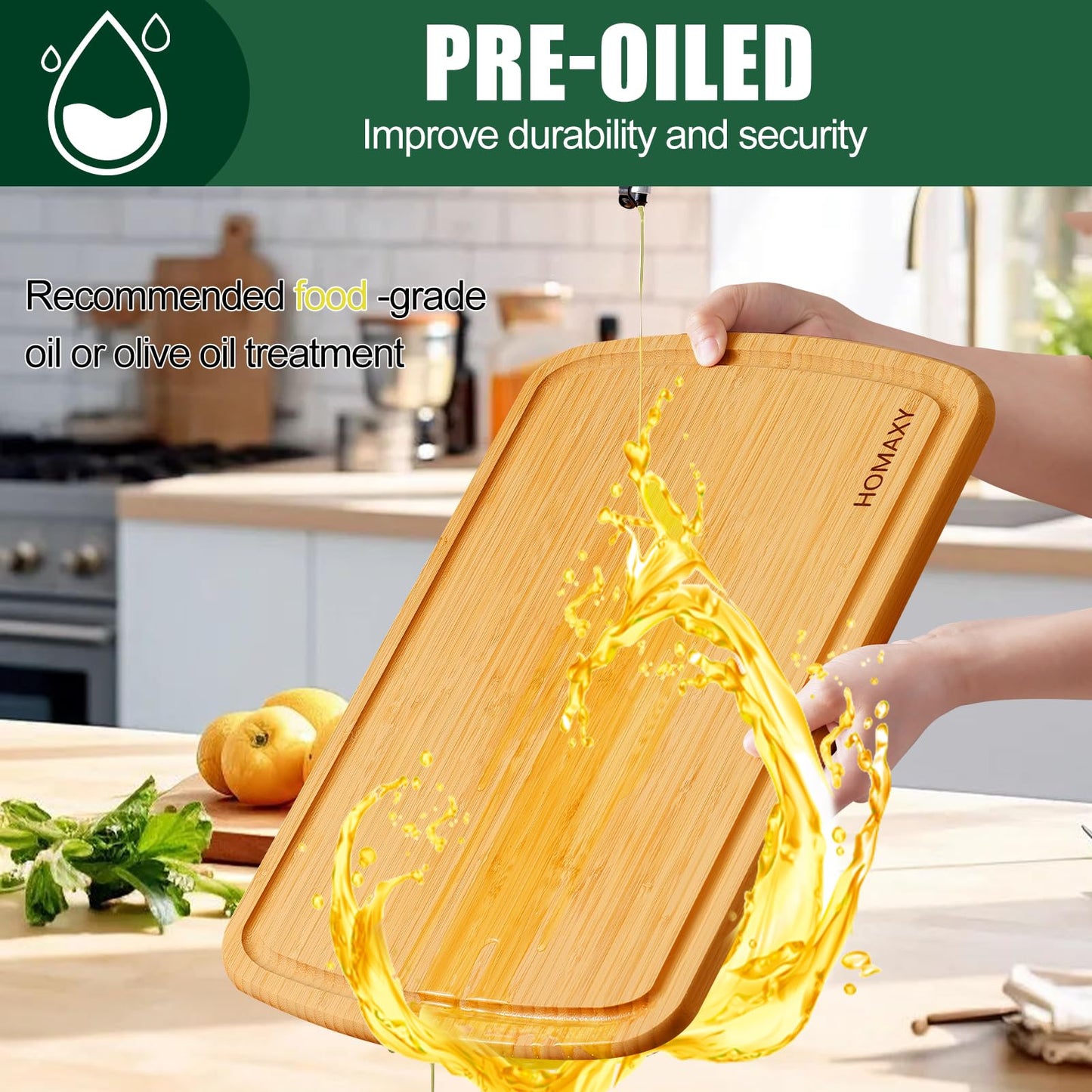 Homaxy Extra Large Bamboo Cutting Boards for Kitchen, 18x12.5" Wood XL Cutting Board with Juice Groove, Butcher Block Wooden Chopping Board for Kitchen, Meat, Cheese, Fruit & Vegetables - Pre Oiled