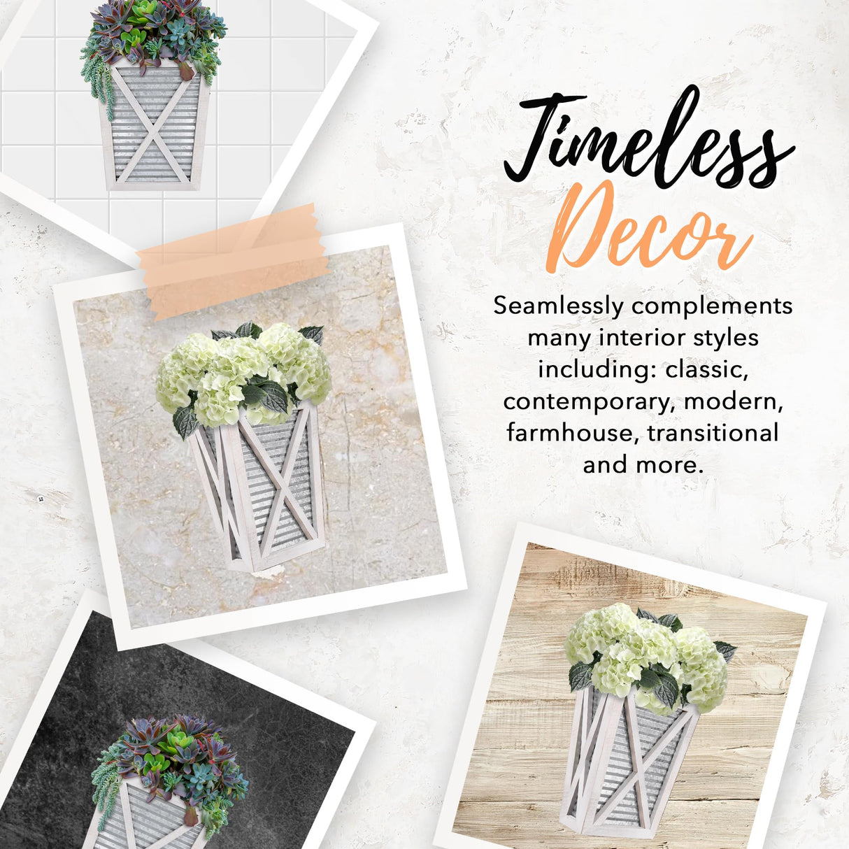 Autumn Alley Large Rustic Farmhouse Wall Planter Set of 2, Farmhouse Decor Wall Hangings for Wall Planter Indoor, Galvanized, Corrugated Metal, Wooden, White - Flowers Not Included Autumn Alley