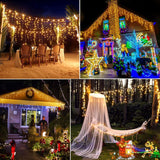 Warm White Christmas Lights Outdoor, 66ft 640 LED Icicle Lights for Outside House with Connectable Clear Wire 8 Modes Timer, Plug in Waterproof for Home Holiday Eaves Yard Party Room Indoor Decoration Nielfoi