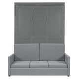 LZ LEISURE ZONE Full Size Murphy Bed, Wooden Full Murphy Bed with Cushion, Wall Bed with Sofa for Home Office or Small Room, Gray LZ LEISURE ZONE